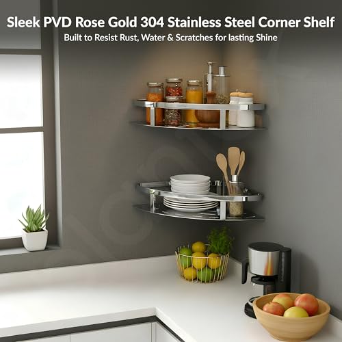 Image of Plantex Corner Shelf for Bathroom Wall /304 Grade Stainless Steel Bathroom Corner Shelf Rack /Bathroom Racks and Shelves /Multipurpose Bathroom Accessories Set - Pack of 2 (Chrome,9x9 Inches)