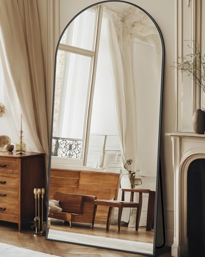 Full Length Mirror, 68"x26" Floor Mirror, Floor Standing Freestanding Arch Full Body Mirror with Stand for Bedroom, Hanging Mounted for Living Room Cloakroom, Black
