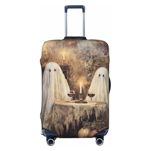 Two Ghosts Rustic Wooden Red Wine Glasses Elastic Travel Luggage Covers Dustproof Scratch-Resistant Suitcase Protector Fit 22-24 Inch