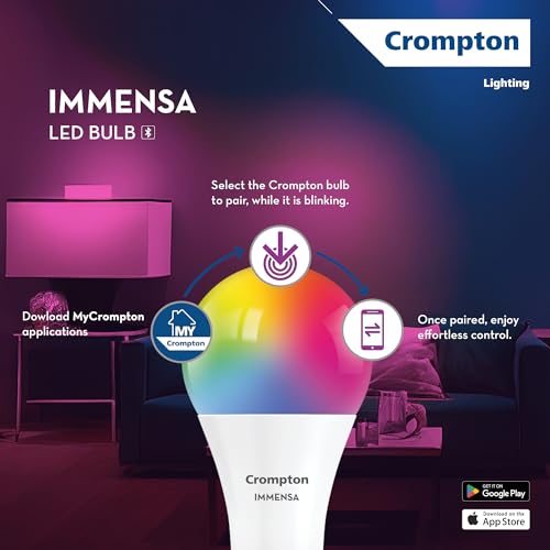Image of Crompton Immensa 9W Bluetooth Smart LED Bulb B22 | 16M Colours, Pack of 1