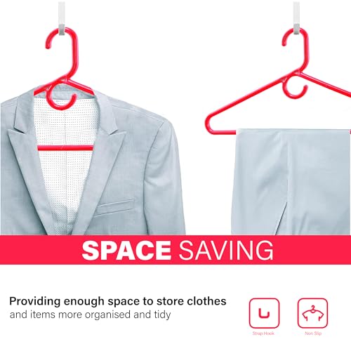 Image of Kuber Industries Pack of 12 Multipurpose Cloth Hangers for Wardrobe | Plastic Hangers for Clothes, Shirt, Saree, Bra, Pant, Shawl & Cap | Hangers for Cloth | American Style | Red & White