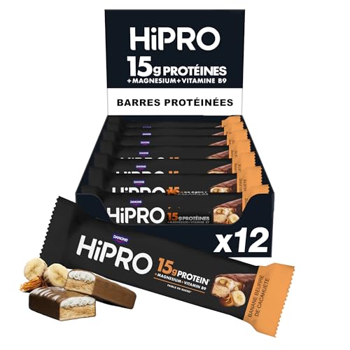 HiPRO Barre Protéinée – Banane & Beurre de Cacahuète – 45g – Riche en Protéines, Magnésium & Vitamine B9 - Pack de 12