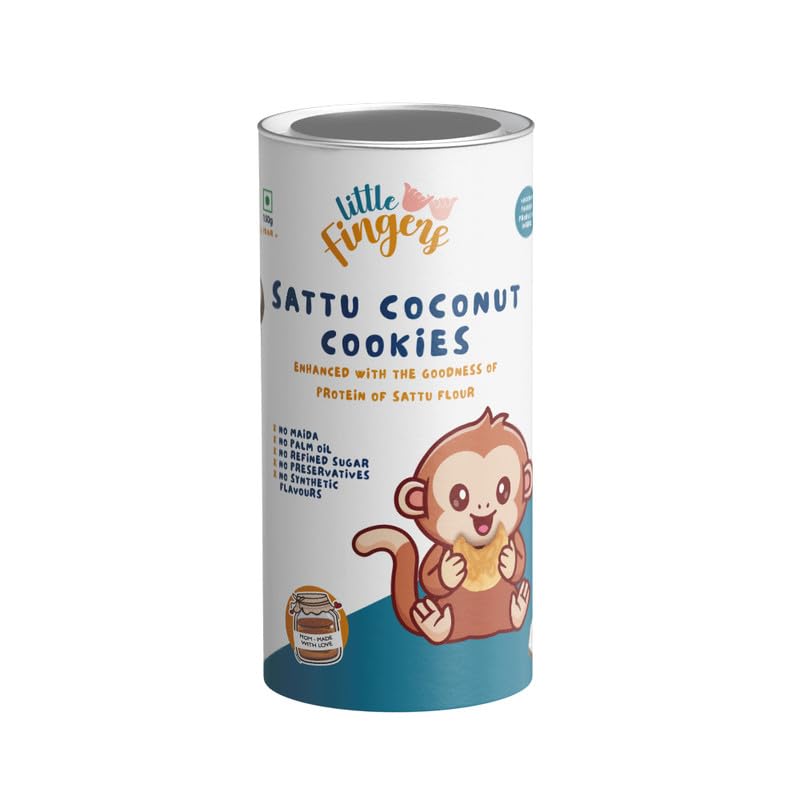 LITTLEFINGERS Organic Cookies With No Refined Sugar And Preservatives For Kids - 150 Grams | Suitable For 1 Years +(Sattu Coconut Cookies, Pack Of 1)