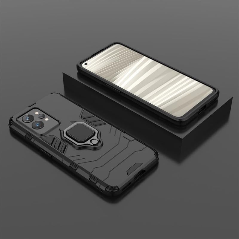 Image of Robot Shockproof Soft TPU and Hard PC Back Cover with Ring Case for Realme GT 2 Pro 5G - Black
