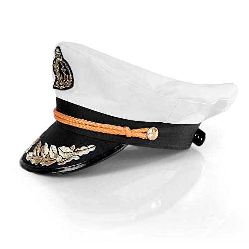 Squirrel Products White Sailor Hat Or Captain Hat - Adjustable Baseball Hat Snap Back - Yacht Captain Hat Costume Accessory - Fits Most Men And Women #TOP4
