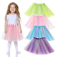 Livdouyu 4 Stück Tüllrock Kinder,4 Farben Tüllrock Mädchen,Tütü Kinder Regenbogen,Ballettrock Pettiskirt Tutu Rock,Tütü Mädchen für Tanzkurse Karneval