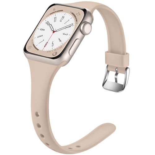 Image of Laffav Compatible with Apple Watch Bands for Women 40mm 38mm 41mm 44mm 42mm 45mm 46mm 49mm, Soft Silicone Narrow Slim Thin Sport Replacement Strap for iWatch Bands Series 11 10 9 8 7 6 5 4 3 SE3 /2 /1