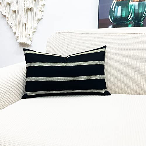 Slow Cow Decorative Rectangular Throw Pillow Cover Textured Lumbar Accent Cushion Cover For Couch Sofa 12 X 20 Inches Black Mixed Off White #TOP1