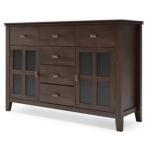 Simplihome Artisan Solid Pine Wood 54 Inch Contemporary Sideboard Buffet Credenza In Dark Chestnut Brown Features 2 Doors, 6 Drawers And 2 Cabinets With Large Storage Spaces #TOP5