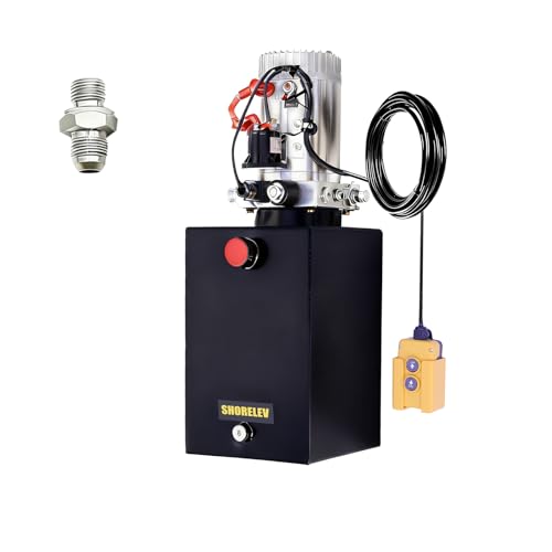 SHORELEV 12V DC Single Acting Hydraulic Power Unit, 12L Iron Reservoir, 3000 PSI for Dump Trailers, Tow Trucks, Farm Equipment & Industrial Applications