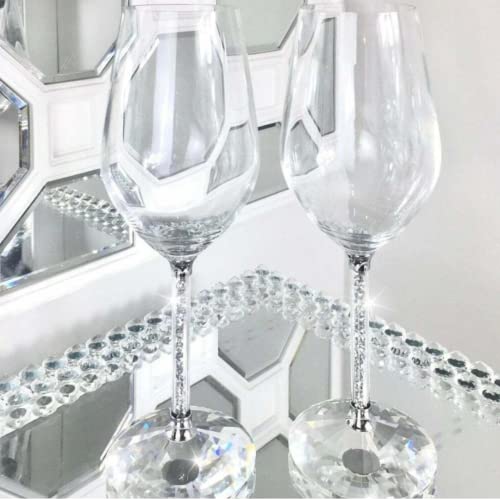 1One Made For You Silver Crushed Diamond Diamante Crystal Filled Wine Glass Set Pair Glasses Wedding Anniversary Box Gift New Bling Sparkle #TOP2