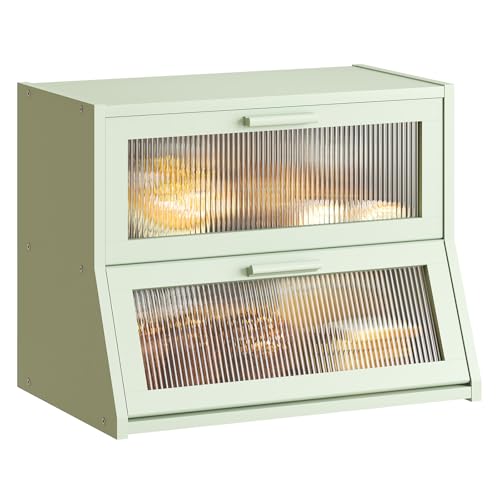 GHWIE Double Layer Bamboo Bread Box for Kitchen Counter,Large Capacity