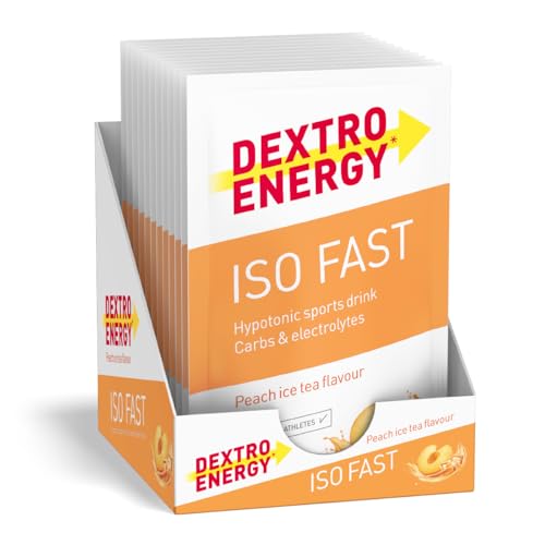 Dextro Energy IsoFast Peach Iced Tea Sachets 12x44,5g (12er Pack) - Hypotones Elektrolyte Sportgetränk mit Kohlenhydraten für eine optimale Flüssigkeitsaufname