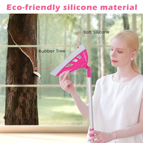 Image of AIr Broom Sweeper, Multifunction Replaceable Silicone Broom, Household Squeegee for Floor Cleaning, Bathroom, Pet Hair, Dog Broom Brush Set (Bright Pink)