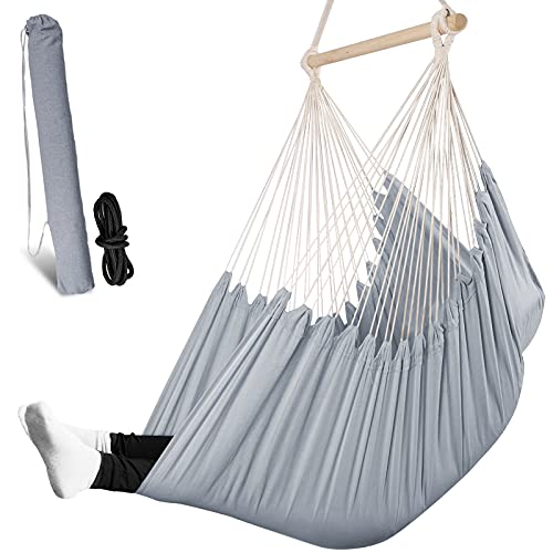Chihee Siège Suspendu XL Chaise hamac Grande Taille Chaise Suspendue Balançoire relaxante Chaise de Jardin Meubles de Patio Tissage de Coton pour Plus de Confort et de durabilité Ensemble Facile