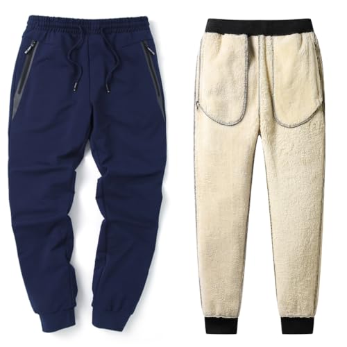 Tansozer Mens Sherpa Fleece Lined Athletic Sweatpants Winter Warm Running Casual Heavyweight Jogger Pants with Zipper Pockets3
