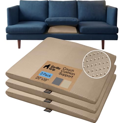 GORILLA GRIP Ergonomic High Density Couch Cushion Support Foam, Quick Rebound Sofa Lifters for Sagging Cushions, Stays In Place, Replacement Stuffing Under Couches, 20 x 19 x 1.75 Inches, 3 Pack Beige