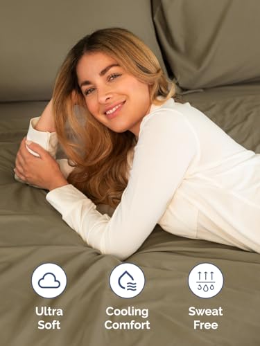 Image of Extra Deep Full Sheet Set - 6 Piece Breathable and Cooling Sheets - Hotel Luxury Bedding for Women, Men, Kids & Teens - Easy & Secure Fit - Soft, Wrinkle Free and Comfy - Extra Deep Pockets - Khaki