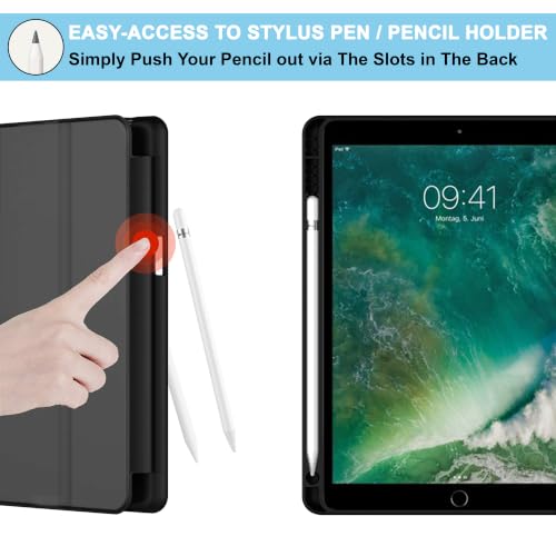 Image of CEDO Smart Case for iPad Pro 10.5 (1st Gen) /Air 3 (3rd Gen) (10.5 in) Tri-Fold Flip Folio Cover | Pencil Holder | Auto Wake-Up /Sleep Mode | Multi View Angles Stand TPU Backcover (Black)