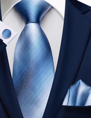 Image of Barry.Wang Plaid Ties for Men Silk Necktie Handkerchief Cuff Links Set