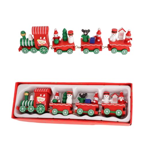 Fosrisix Small Wooden Christmas Decorations Train for Table Top Trees Christmas Figurines Decor Detachable Carriages with Xmas Tree Snowman Ornament for Indor Home Party Festive Holiday Desktop