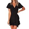 Naggoo-Womens-Summer-Wrap-V-Neck-Polka-Dot-Print-Ruffle-Short-Sleeve-Mini-Floral-Dress-with-Belt Naggoo Women's Summer Wrap V Neck Polka Dot Print Ruffle Short Sleeve Mini Floral Dress with Belt (Medium, Solid Black)