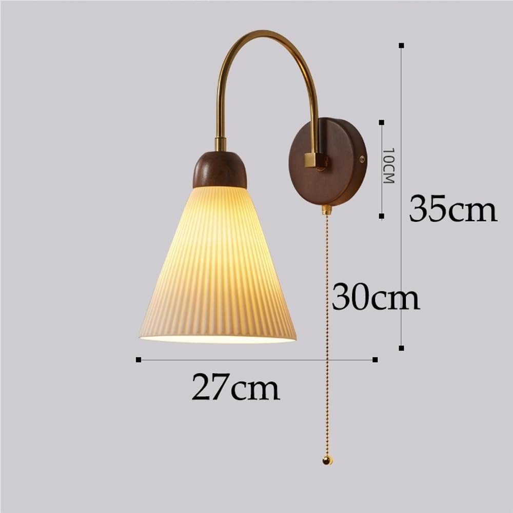 Applique da Parete in Ottone e Vetro opalino di metà secolo Moderno con Interruttore a Catena a Collo di Cigno, Lampada da Parete in Stile Fattoria in Legno Vintage per Sala da Pranzo, Camera da