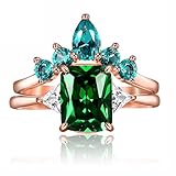 JIANGYUE Green Ring Vintage Stackable Zirconia Rings Art Deco Wedding Jewelry for Women Size 9
