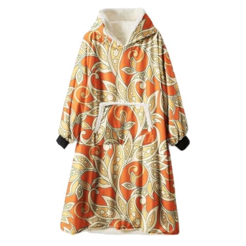 Manta con capucha para tardes de sofá y series sudadera oversize flor naranja 2