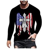 Chejarity Camiseta de manga larga para hombre, clásica, impresión 3D, de algodón, básica, deportiva, informal, cuello redondo con cuello redondo, moda callejera, azul, L