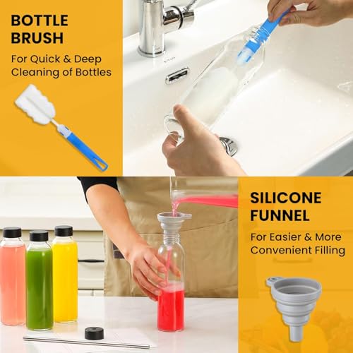 [UPGRADED LID] 8 Pack 18 oz Glass Juice Bottles with 8 Airtight Lids &2 Straw Hole Lids &2 Straws, Reusable Drinking Jar, Clear Water Bottles for Juicing, Smoothies, Refrigerator & Travel - BPA Free