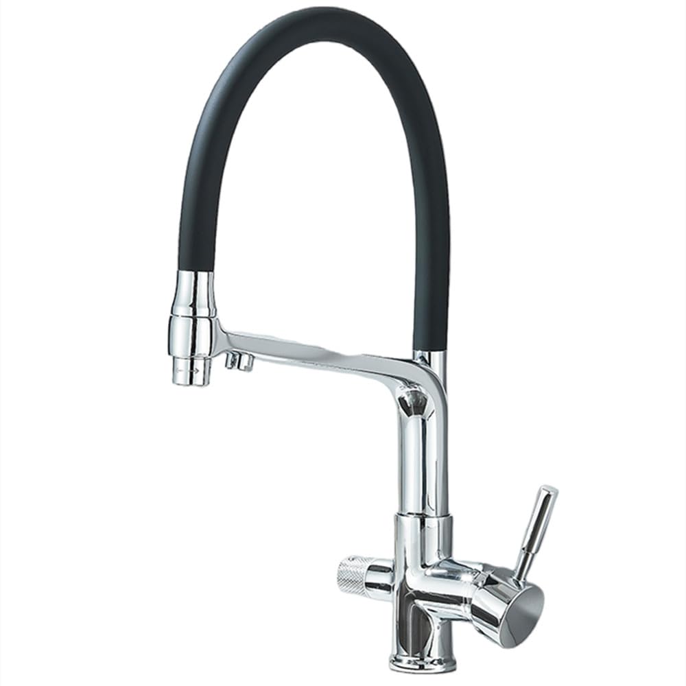 Robinet de cuisine avec filtre et douchette flexible chrome pour eau potable