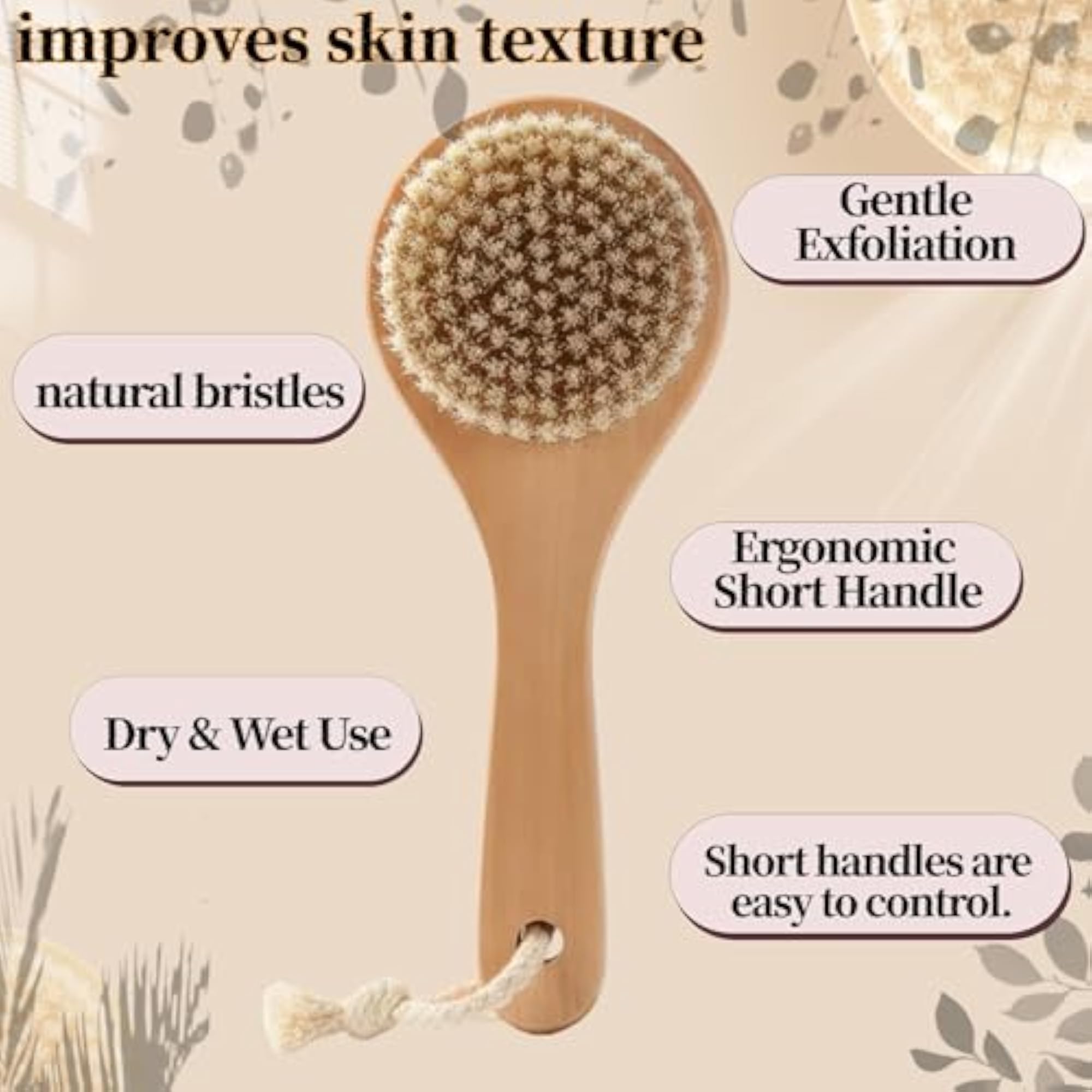 Natural Boar Bristle Body Brush, Dry Brushing & Exfoliation