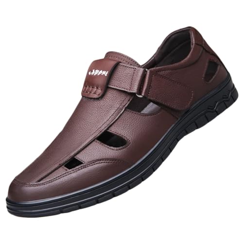 Mens Closed Toe Sandals Sport Outdoor Leather Shoes Summer Beach Sandals Fisherman Walking Sandals