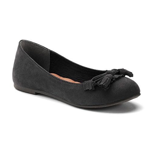 MUDD Girls' Tassel Ballet Flats (13, Black)