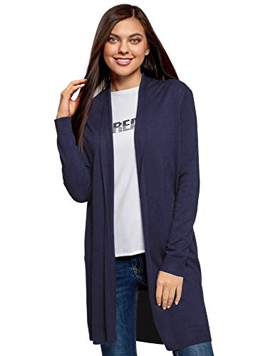 oodji Collection Donna Cardigan Lungo Senza Chiusura, Blu, IT 42 / EU 38 / S