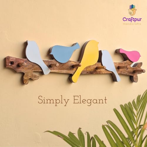 Image of Stylish Wooden Key Holder for Wall | Cute Key Holder for Home Decor | Key Holder Stand with 5 Hooks | Wall Mounted Key Hanger (5 Birds H)
