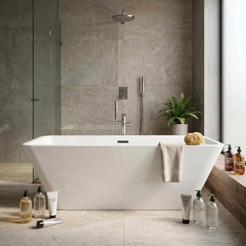 Image of 66 inch Acrylic Freestanding Soaking Tub, Contemporary Design Bathtub, Chrome Overflow & Drain, Easy Installation for Modern Bathroom, White