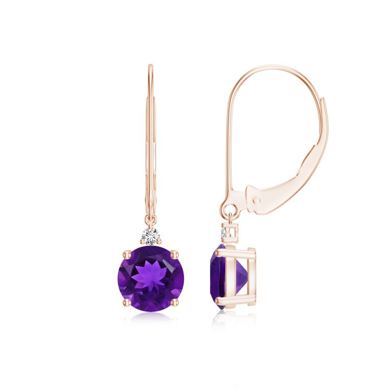 Image of Goldhartz 2 Ct. Natural Amethyst 6 mm Leverback Earrings for Women in 14k Gold Micron Plated 925 Sterling Silver, January Birthstone Dangle Earrings Jewelry for Her