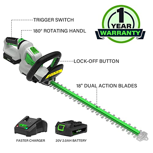 Soyus Hedge Trimmer Cordless, 20V Electric Hedge Trimmers With 18 Inch Dual Action Blades And 3/4" Cutting Capacity, 2.0Ah Battery And Fast Charger Included #TOP1
