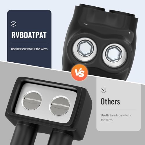 Image of RVBOATPAT 2 Port Dual Entry Insulated Multi Tap Connector 2 /0-6 AWG Aluminum Wire Connector Splice Electrical Power Connector 3 /16 inch Allen Hex - 6 Pack