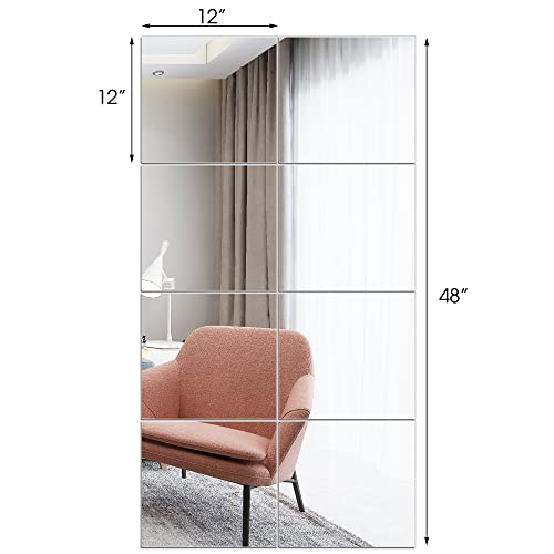 Pentaq Glass Home Gym Mirror, 12 Inches 8 Pcs High Definition Mirror Tiles, Square Frameless Wall Mirrors, Wall-Mounted Mirrors For Living Room, Bedroom, Bathroom, Home Gym #TOP4