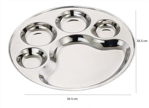 Image of Expresso 5 in1 Five Compartment Divided Plate /Thali /Bhojan Thali /Mess Tray /Dinner Plate Set | Round Shape High Grade Stainless Steel Mirror Finish Partition Plate Set of 1