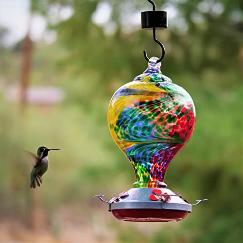 Muse Garden Hummingbird Feeders For Outdoors Hanging, Blown Glass Hummingbird Feeder, Unique Hummingbird Gifts For Women, Containing Ant Moat, 32 Ounces, Nebula #TOP3