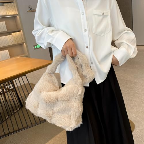 Fluffy Shoulder Bag Winter Furry Purse Y2K Fuzzy Tote Bag Soft Plush Bags Faux Fur Purses for Women3