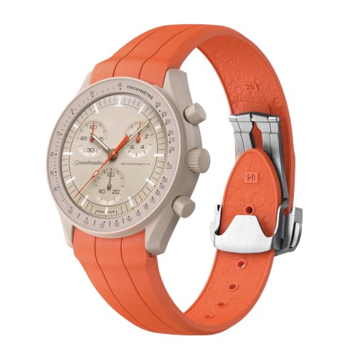 REBANDACE Strap for Omega x Swatch MoonSwatch Watch 20mm,Folding Buckle Lunar Soil Texture Band Compatible Omega Swatch Moonswatch Speedmaster,Curved No Gap Replacement Strap for Men Women (Orange) by REBANDACE - Used condition - US$20.89