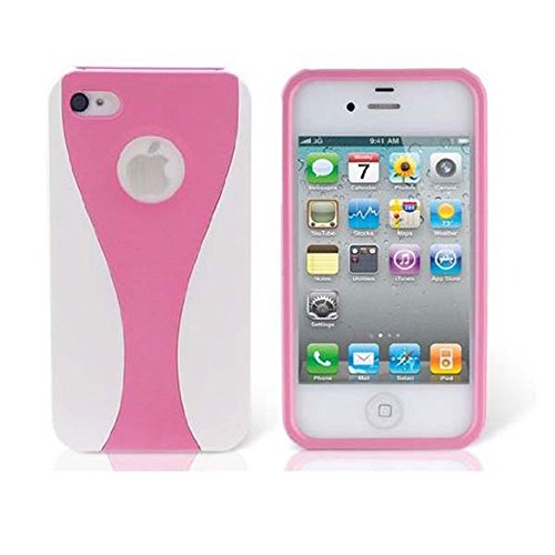 White & Pink Snap-on Rubber Coated Case for Apple iPhone 4 4S 4GS 4G + Screen Film