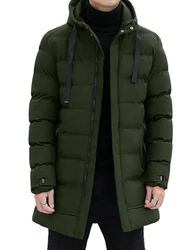 Men's Long Winter Coats Heavy Puffer Jacket with Hood Thicken Puffy Quilted Padded Jackets Outerwear