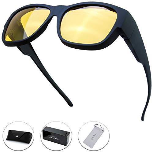 Image of The Fresh High Definition Polarized Wrap Around Shield Sunglasses for Glasses - Leather Eyeglasses Case