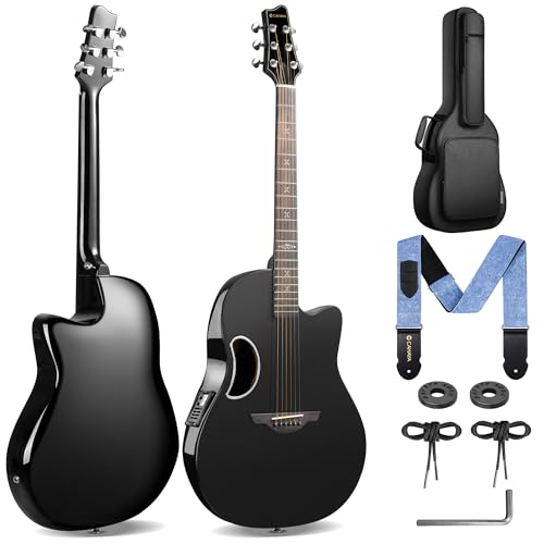 CAHAYA Acoustic Electric Guitar Kit - 41” Carbon Fiber Adult Beginner Set with Padded Bag and Strap Built-In Pickup Rich Resonance & Warm Tone for Performance Ready